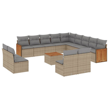 vidaXL 14-tlg. Garten-Sofagarnitur mit Kissen Beige Poly Rattan