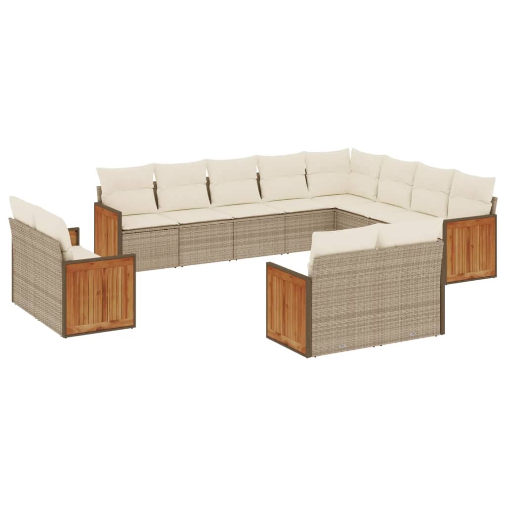 vidaXL 12-tlg. Garten-Sofagarnitur mit Kissen Beige Poly Rattan