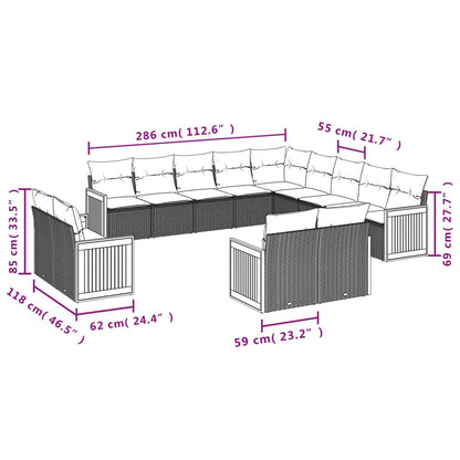 vidaXL 13-tlg. Garten-Sofagarnitur mit Kissen Grau Poly Rattan