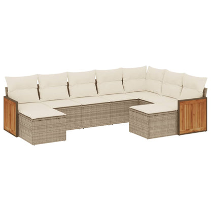 vidaXL 9-tlg. Garten-Sofagarnitur mit Kissen Beige Poly Rattan