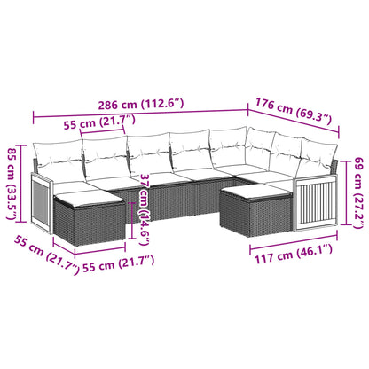 vidaXL 9-tlg. Garten-Sofagarnitur mit Kissen Beige Poly Rattan