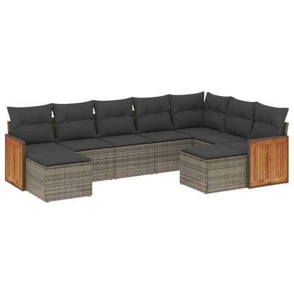 vidaXL Salon de jardin 9 pcs avec coussins Résine tressée Gris