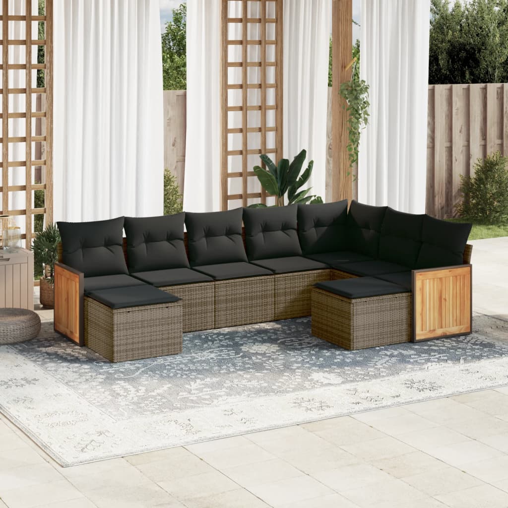 vidaXL Salon de jardin 9 pcs avec coussins Résine tressée Gris