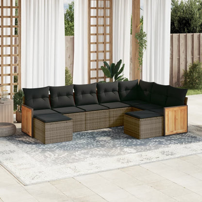 vidaXL Salon de jardin 9 pcs avec coussins Résine tressée Gris