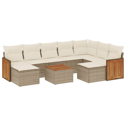 vidaXL Salon de jardin 10 pcs avec coussins beige résine tressée