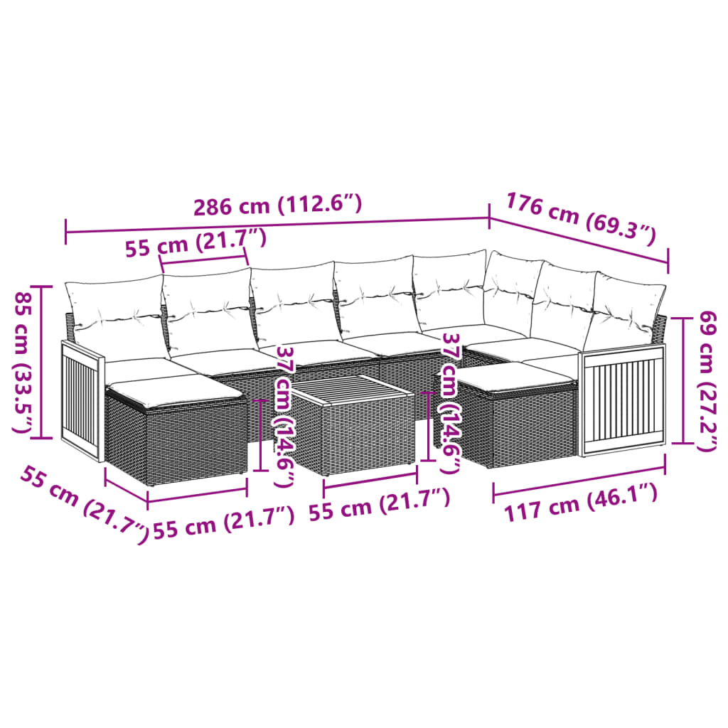 vidaXL Salon de jardin 10 pcs avec coussins beige résine tressée