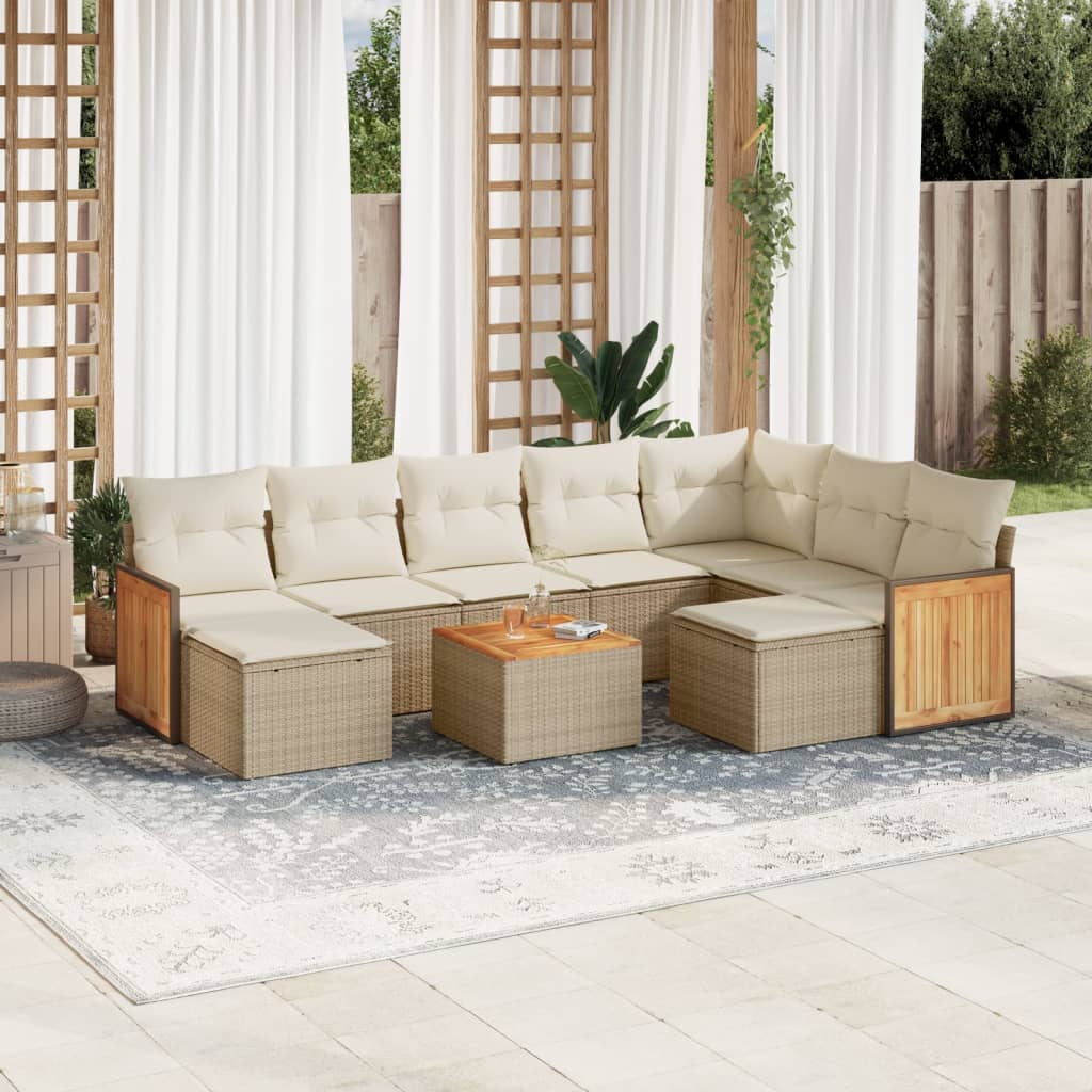 vidaXL Salon de jardin 10 pcs avec coussins beige résine tressée