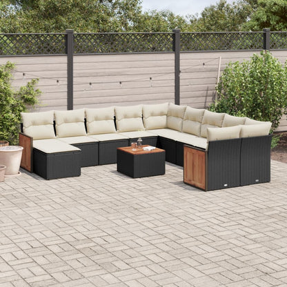 vidaXL Ensemble de canapés de jardin 12 pcs avec coussins Noir Résine tressée