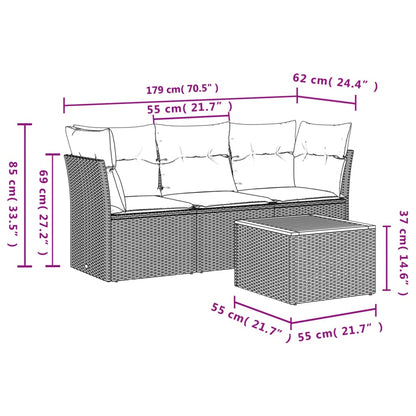 vidaXL 4-tlg. Garten-Sofagarnitur mit Kissen Beige Poly Rattan