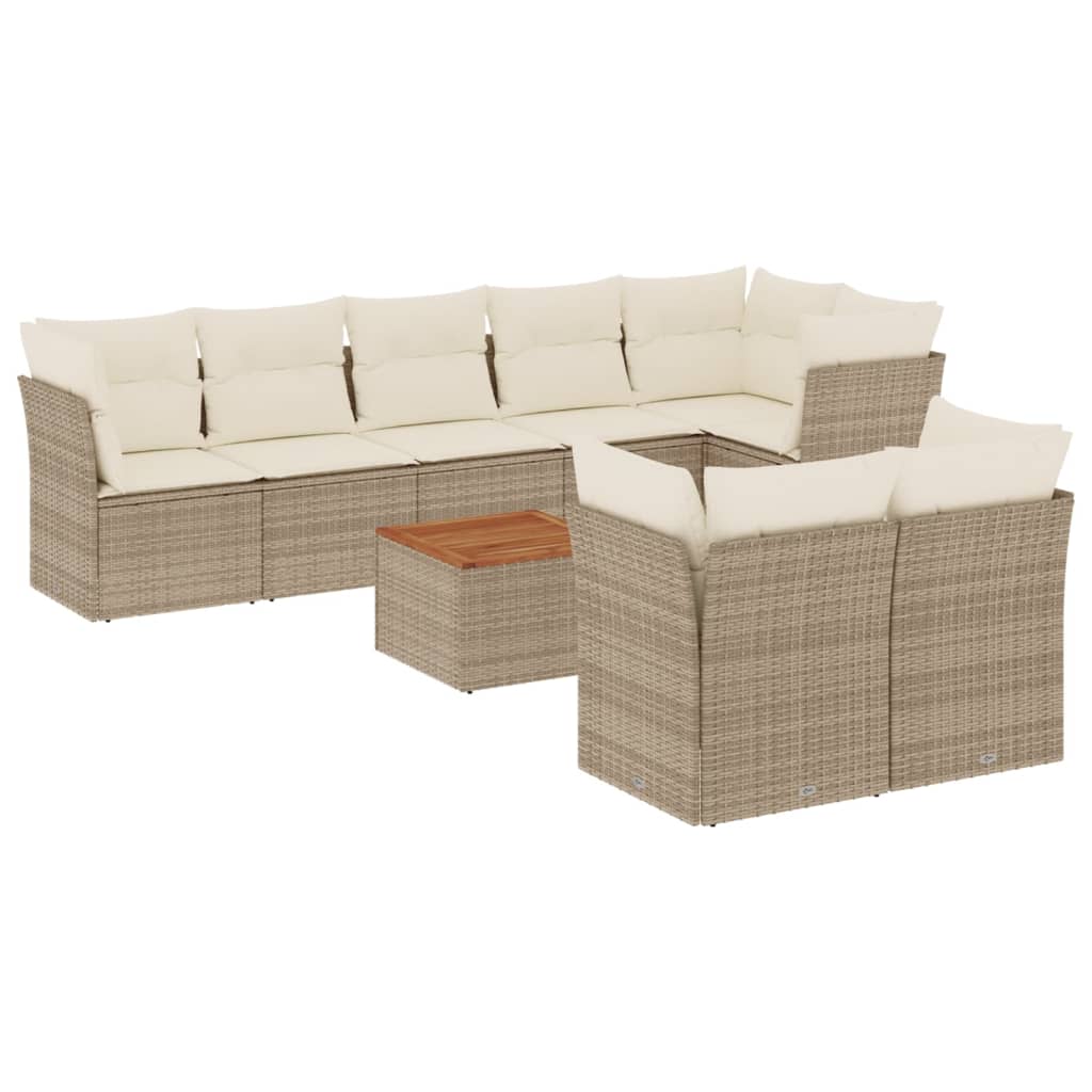 vidaXL Salon de jardin 9 pcs avec coussins Résine tressée Beige