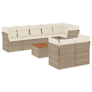 vidaXL Salon de jardin 9 pcs avec coussins Résine tressée Beige