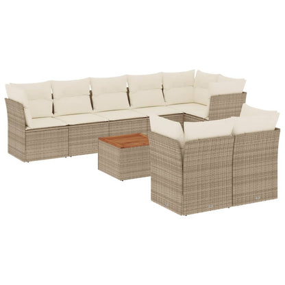 vidaXL Salon de jardin 9 pcs avec coussins Résine tressée Beige