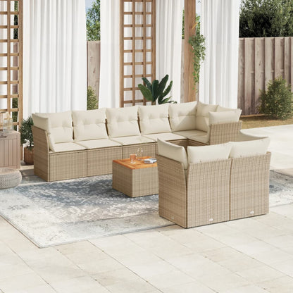 vidaXL Salon de jardin 9 pcs avec coussins Résine tressée Beige