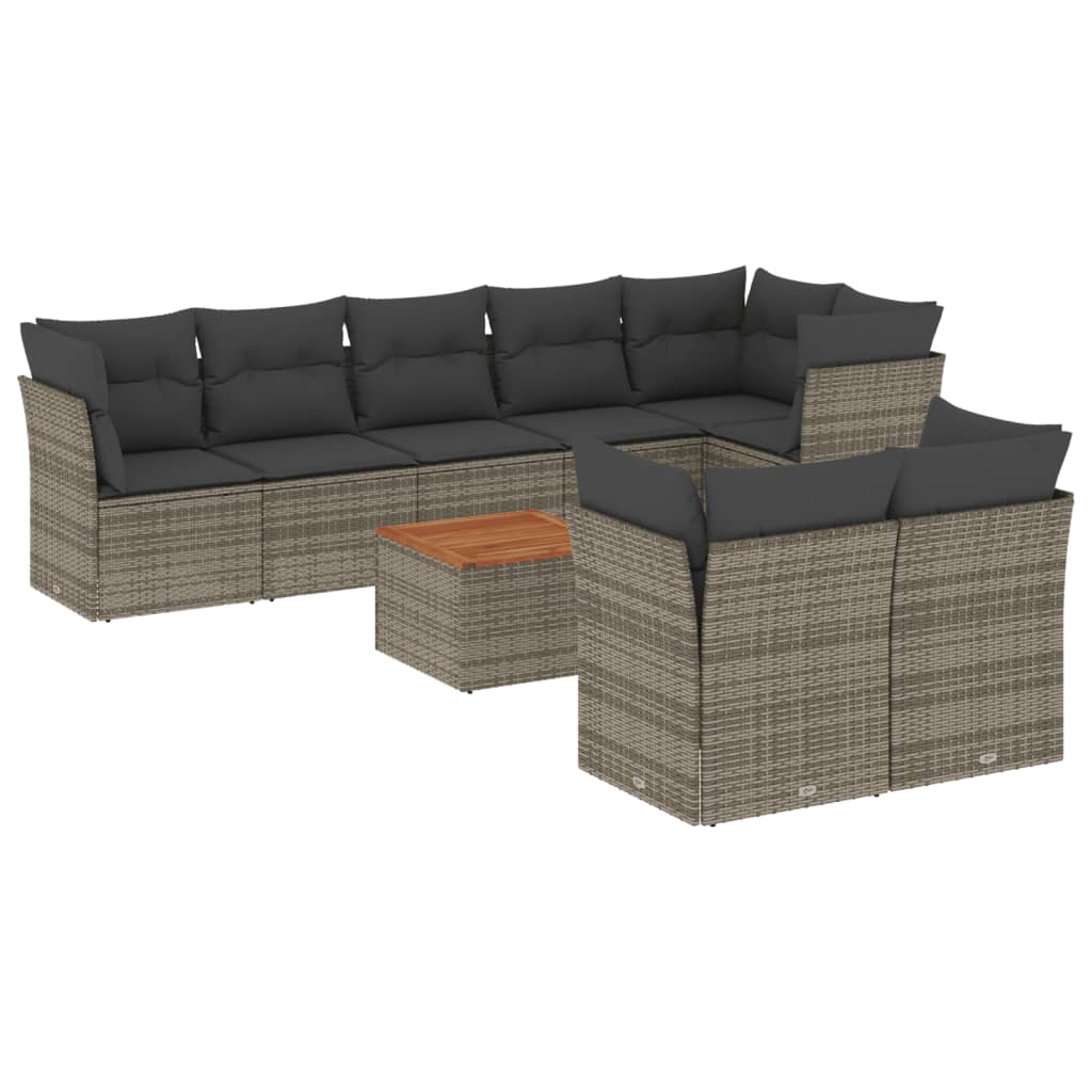 vidaXL Salon de jardin 9 pcs avec coussins Résine tressée Gris