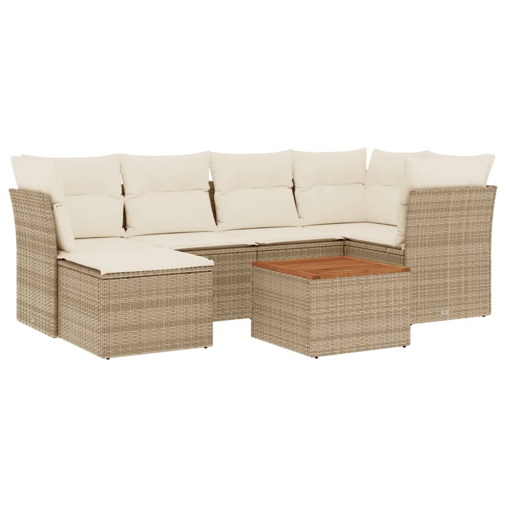 vidaXL Salon de jardin 7 pièces avec coussins en résine tressée beige