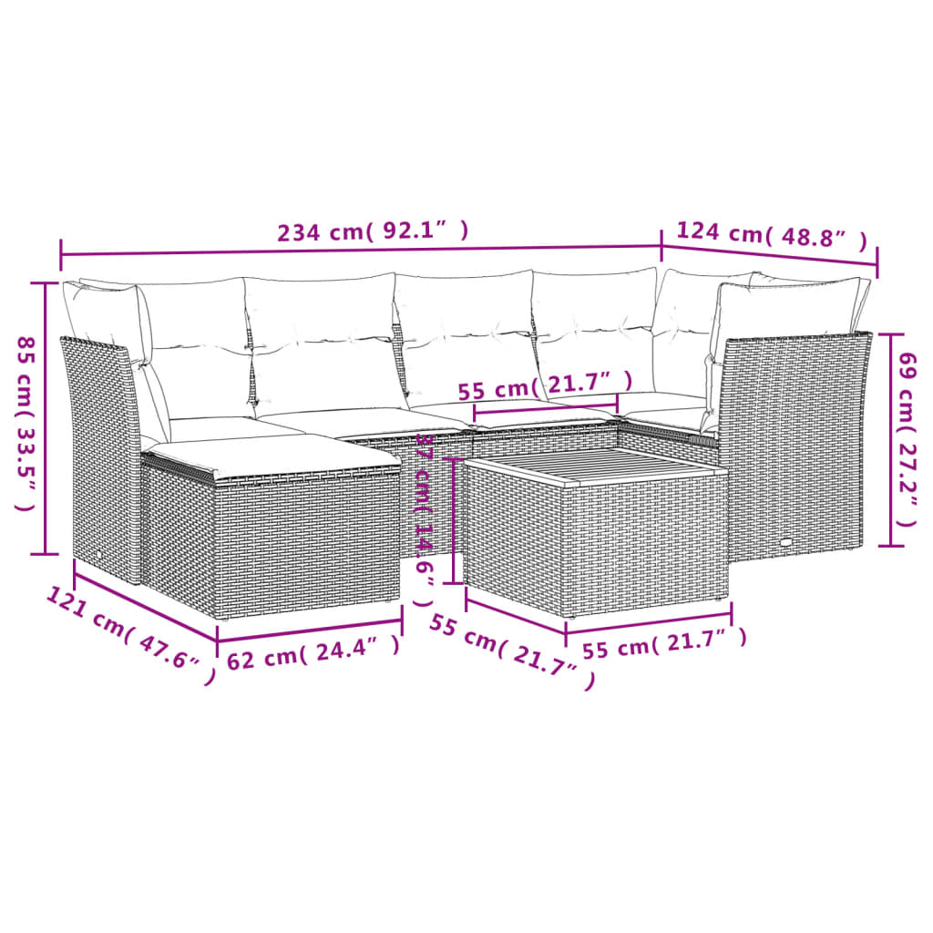 vidaXL Salon de jardin 7 pièces avec coussins en résine tressée beige
