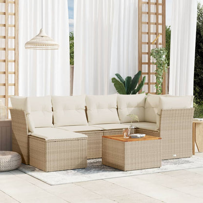 vidaXL Salon de jardin 7 pièces avec coussins en résine tressée beige