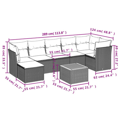 vidaXL 8-tlg. Garten-Sofagarnitur mit Kissen Beige Poly Rattan