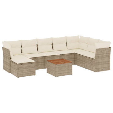 vidaXL 9-tlg. Garten-Sofagarnitur mit Kissen Beige Poly Rattan