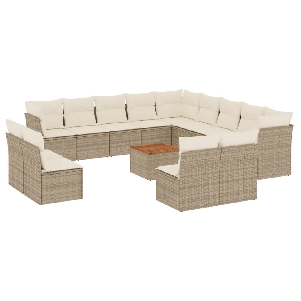 vidaXL Salon de jardin 14 pcs avec coussins beige résine tressée