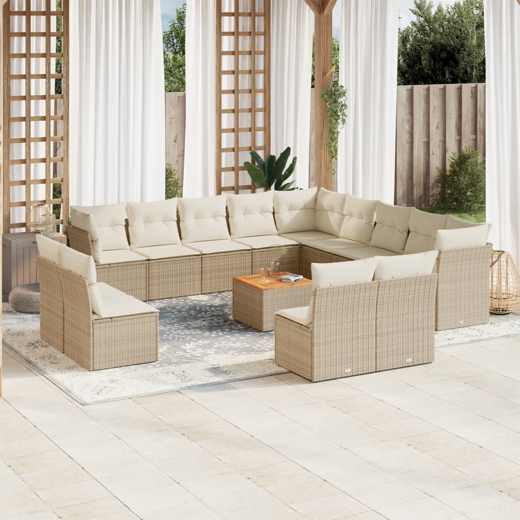 vidaXL Salon de jardin 14 pcs avec coussins beige résine tressée