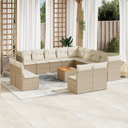 vidaXL Salon de jardin 14 pcs avec coussins beige résine tressée