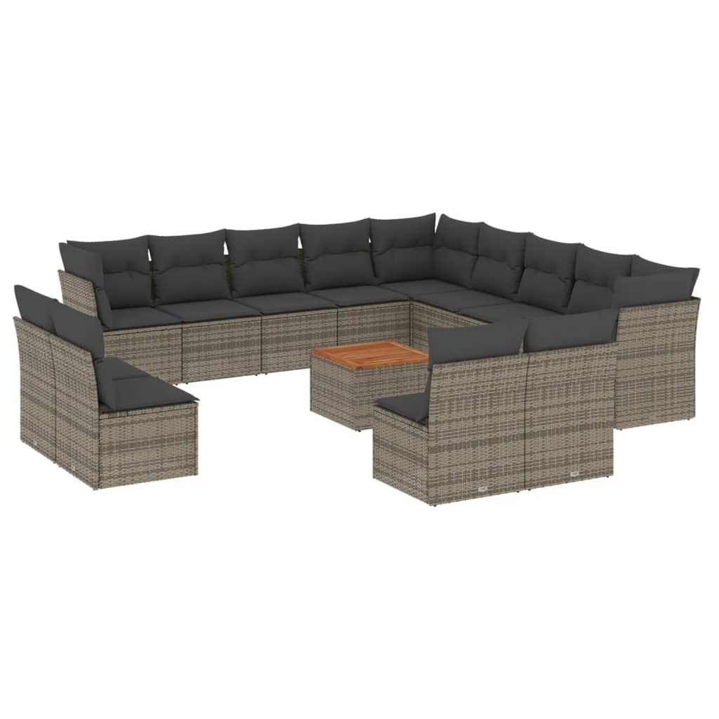 vidaXL Ensemble de canapés de jardin 14 pcs avec coussins gris en résine tressée