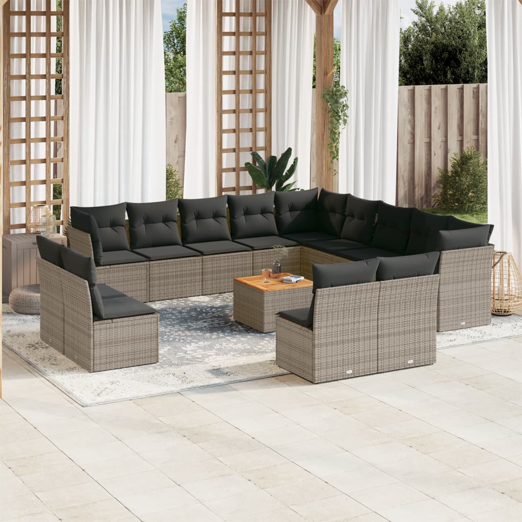 vidaXL Ensemble de canapés de jardin 14 pcs avec coussins gris en résine tressée
