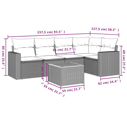 vidaXL 6-tlg. Garten-Sofagarnitur mit Kissen Beige Poly Rattan