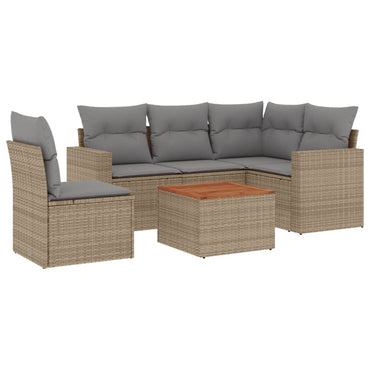 vidaXL 6-tlg. Garten-Sofagarnitur mit Kissen Beige Poly Rattan