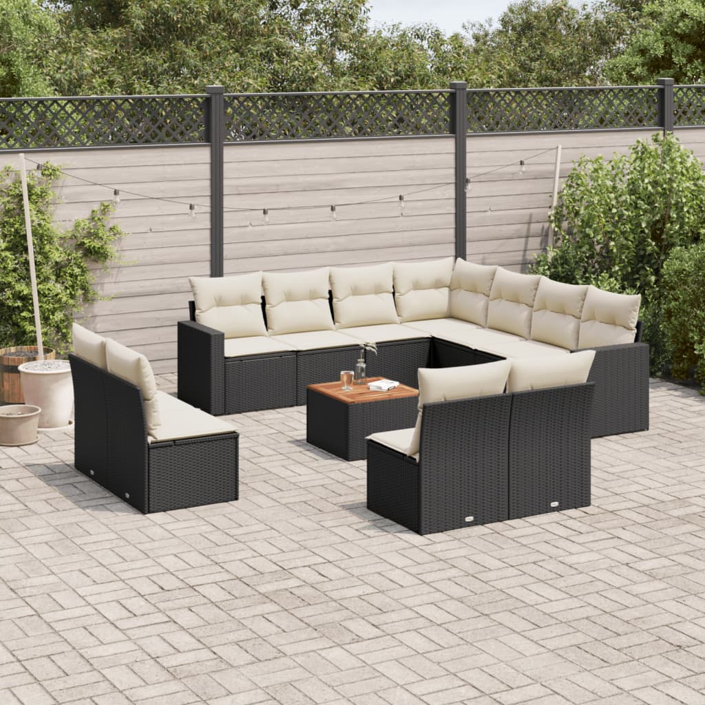 vidaXL Ensemble de canapés de jardin 12 pcs avec coussins Noir Résine tressée