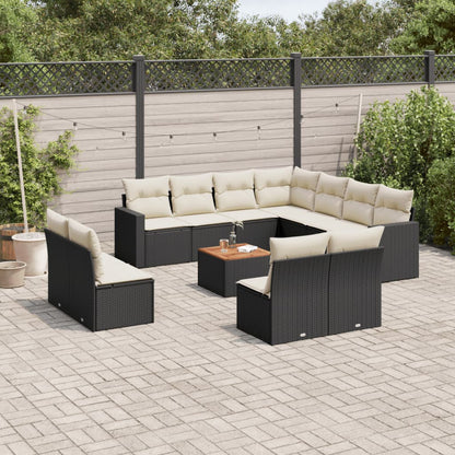 vidaXL Ensemble de canapés de jardin 12 pcs avec coussins Noir Résine tressée