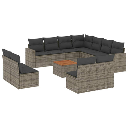 vidaXL 12-tlg. Garten-Sofagarnitur mit Kissen Grau Poly Rattan