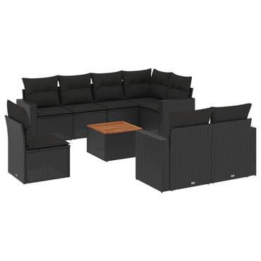 vidaXL Salon de jardin 9 pcs avec coussins Noir Résine tressée