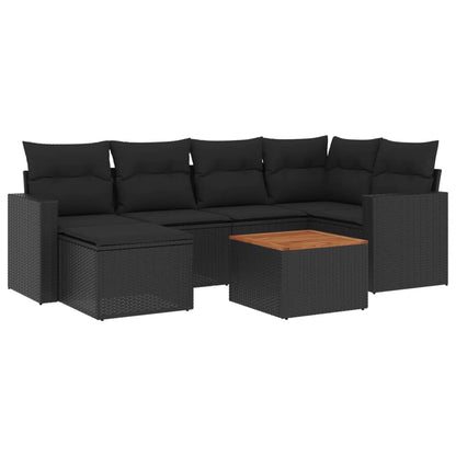 vidaXL Salon de jardin 7 pcs avec coussins Noir Résine tressée
