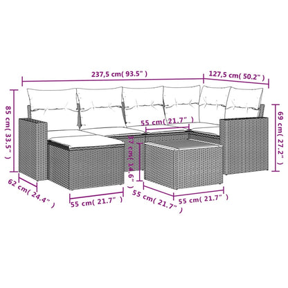 vidaXL Salon de jardin 7 pcs avec coussins Noir Résine tressée