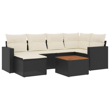 vidaXL Salon de jardin 7 pcs avec coussins Noir Résine tressée