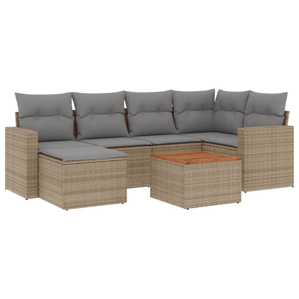 vidaXL Salon de jardin 7 pièces avec coussins en résine tressée beige