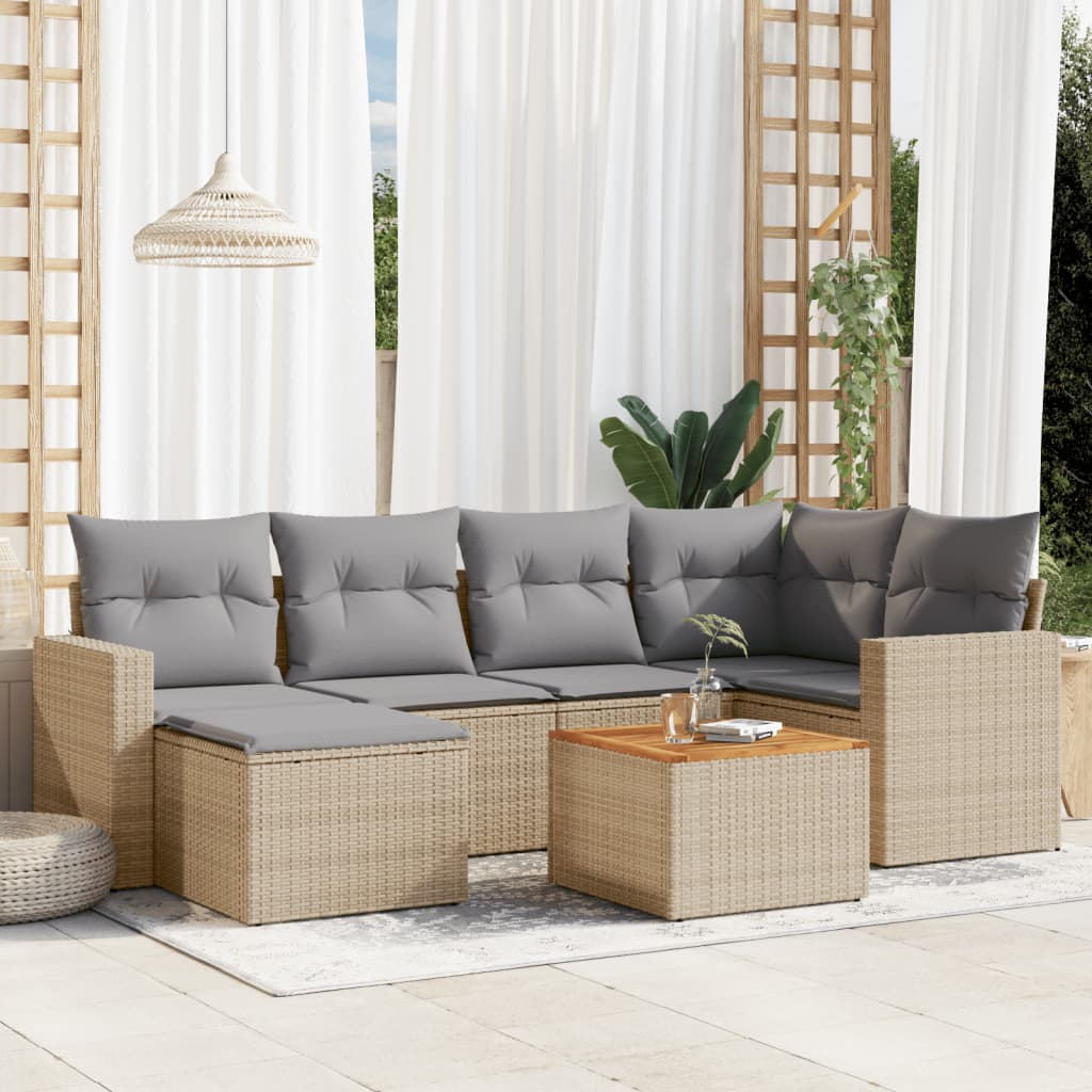 vidaXL Salon de jardin 7 pièces avec coussins en résine tressée beige