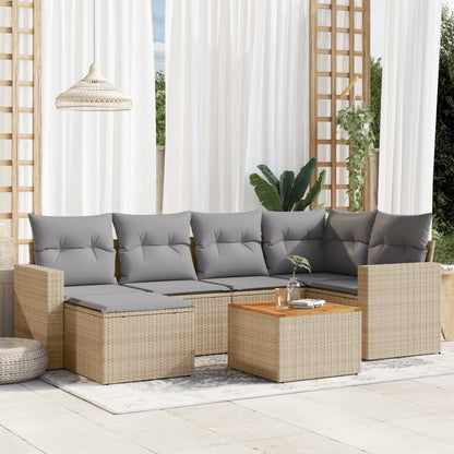vidaXL Salon de jardin 7 pièces avec coussins en résine tressée beige