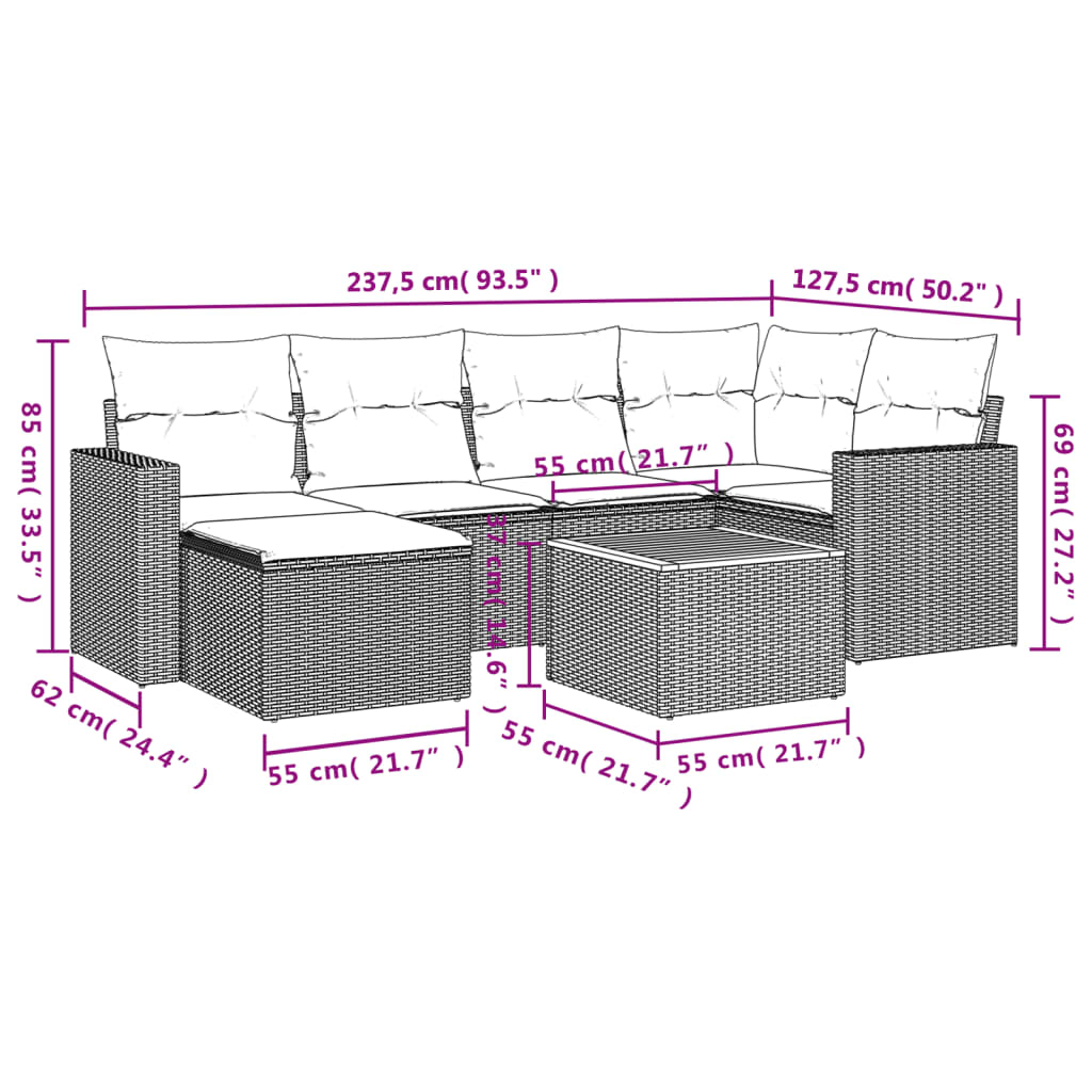 vidaXL Ensemble de canapés de jardin 7 pcs avec coussins Gris Résine tressée