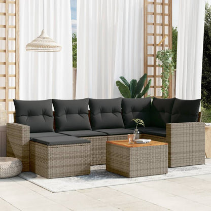 vidaXL Ensemble de canapés de jardin 7 pcs avec coussins Gris Résine tressée