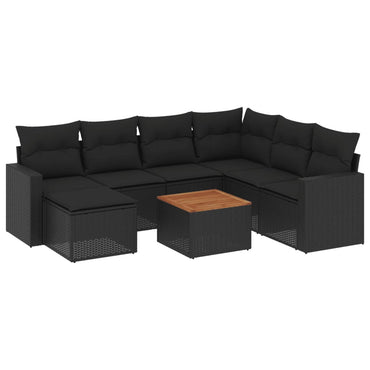 vidaXL Ensemble de canapés de jardin 8 pièces avec coussins résine tressée noir