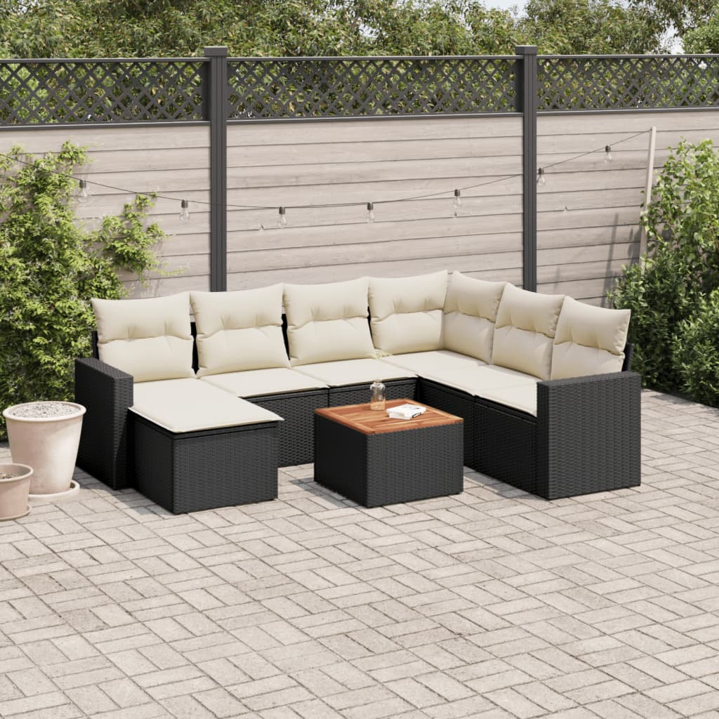 vidaXL Ensemble de canapés de jardin 8 pièces avec coussins résine tressée noir