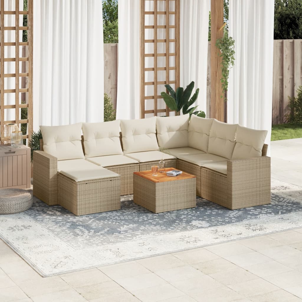 vidaXL Canapé d'angle de jardin 8 pcs avec coussins Résine tressée Beige