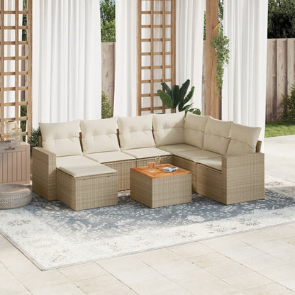 vidaXL Canapé d'angle de jardin 8 pcs avec coussins Résine tressée Beige