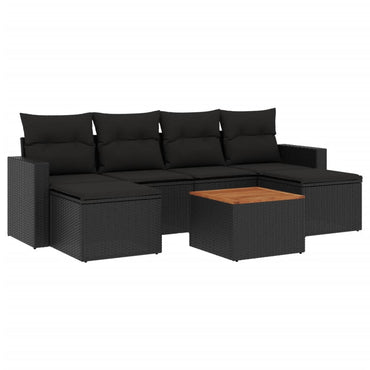 vidaXL Salon de jardin 7 pcs avec coussins Noir Résine tressée