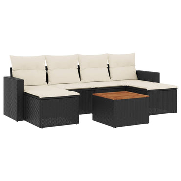 vidaXL Salon de jardin 7 pcs avec coussins Noir Résine tressée