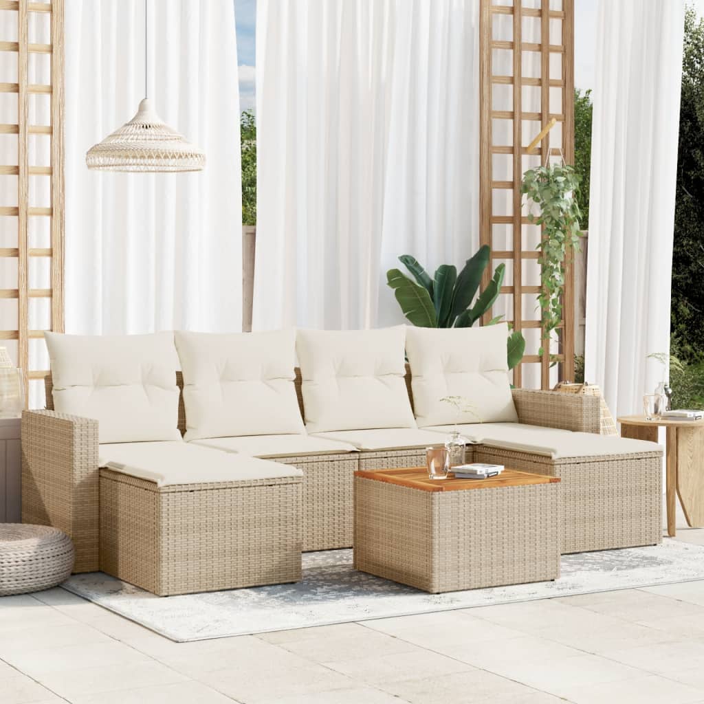 vidaXL Salon de jardin 7 pièces avec coussins en résine tressée beige