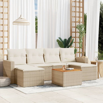 vidaXL Salon de jardin 7 pièces avec coussins en résine tressée beige
